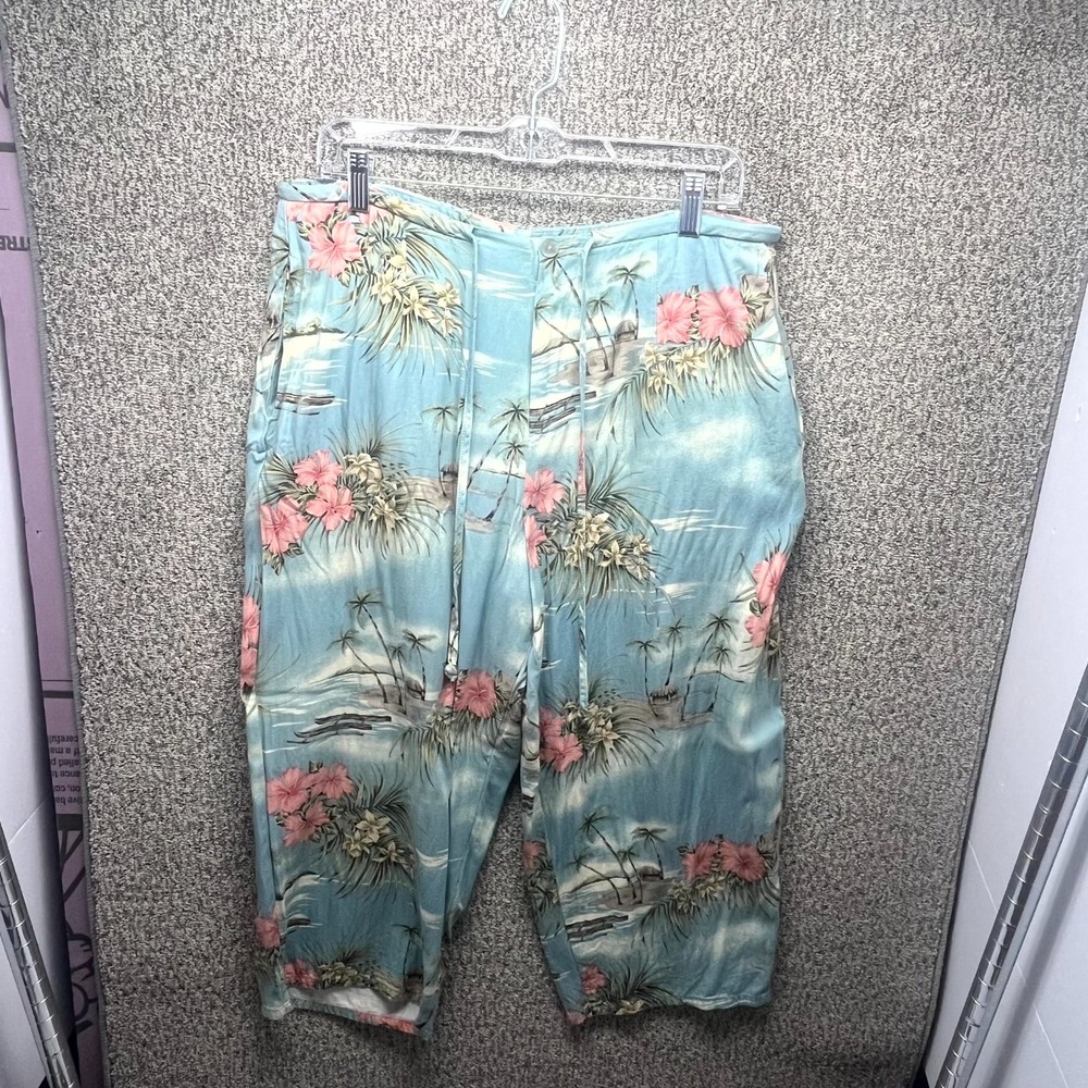 Hilo Hattie Hawaiian Capri Pants Womens L Multicolor Tropical Relaxed Made HI